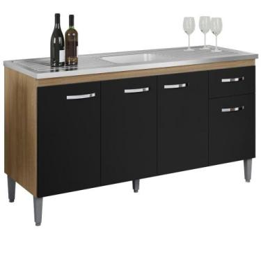 Imagem de Balcao Para Pia Sem Tampo 145 Cm Gabriela Amendoa Preto Reajl Moveis A