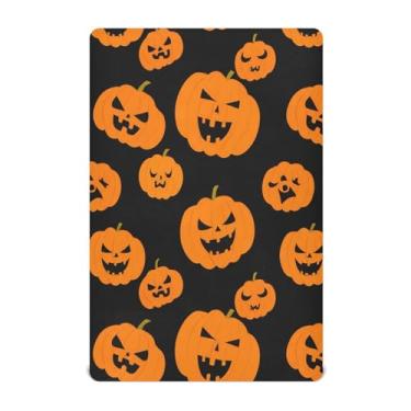 Imagem de JUZIHAI Lençol de berço de Halloween para meninos e meninas, lanternas assustadoras de Halloween, macio, elástico, respirável, capa de colchão para berço padrão e cama infantil, 132 x 71 cm