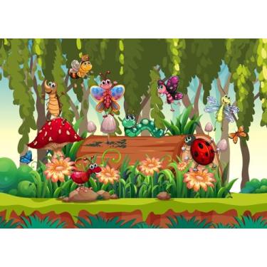 Imagem de CORFOTO 2,1 x 1,5 m, cenário de desenho animado, fantasia, floresta, jardim, animais, flores, grama, fundo para chá de bebê, decorações temáticas, festas, sobremesa, banner, estúdio fotográfico