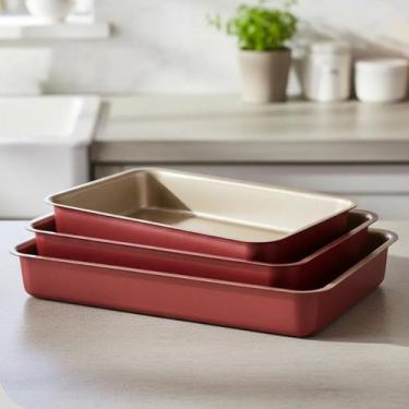 Imagem de Conjunto de Assadeiras Retangulares Altas Fornerie Cereja 3 Peças Marc