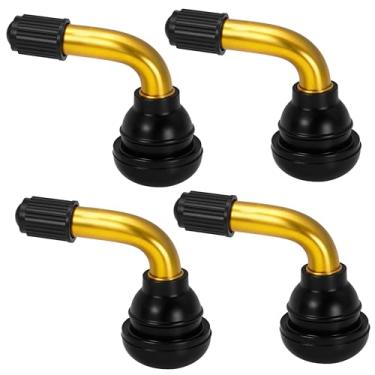 Imagem de GLDYTIMES 4 peças de haste de válvula PVR70 curva de 90 graus, estrutura de latão com base de borracha de encaixe, serve para furos de aro de 1,15 cm, compatível com pneus sem câmara em motocicletas