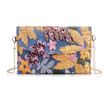Imagem de QTKJ Bolsas clutch para mulheres, pacote de envelope, bolsa caubói com flores bordadas com lantejoulas, bolsas boêmias feitas à mão, Multicor, One Size