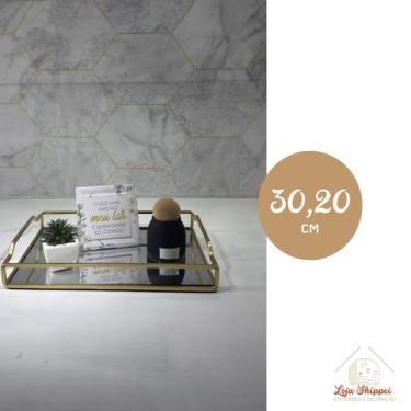 Imagem de Bandeja Espelhada Luxo Decorativa Dourada Banheiro Cozinha Sala de Est