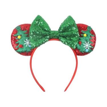 Imagem de Tiara De Natal Da Disney Para Meninas Com Orelhas De Rato, Laço De Lan