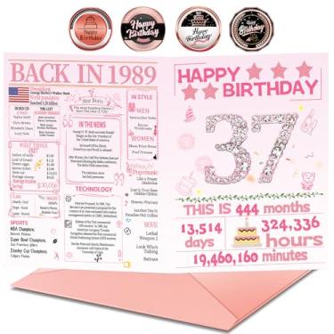 Imagem de Joycard Cartão de aniversário de 37 anos com envelope, decorações de 37º aniversário para mulheres, presentes de aniversário de 37 anos para ela, cartões de feliz aniversário para esposa de 37 anos