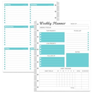 Imagem de Refil semanal sem data – Tamanho carta 53 folhas/106 páginas, agenda semanal para 11 discos, TUL, papel branco de 100 g/m², dura 1 ano, sem data, 21,6 cm x 28 cm, azul-petróleo