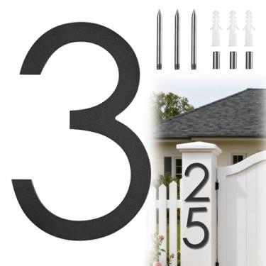 Imagem de Números de endereço de 25 cm para casa, números modernos de casas grandes para flutuação externa, números de casa de metal para uso externo, preto fosco, vertical, alumínio 3