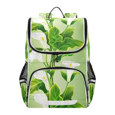 Imagem de Joisal White Calla Lilies Floral Green Backpacks for Boys Elementary Kids Back to School Bags Cute Daypack Backpack for Girls Kids Colorful Book Bags