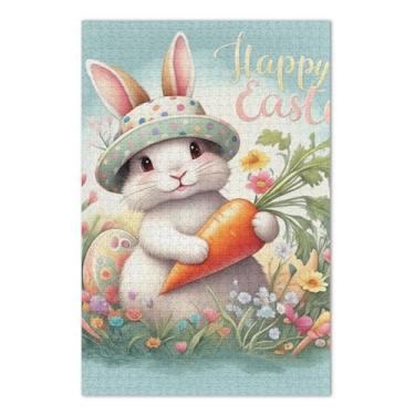 Imagem de Quebra-cabeça 500 peças presentes de festa de elefante branco adulto Páscoa coelho fofo colorido quebra-cabeça animal flor arte, 50 x 35 centímetros