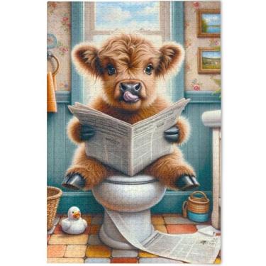 Imagem de Quebra-cabeça engraçado de vaca Highland com 1000 peças para adultos, presentes tecnológicos, divertidos para adultos, arte de decoração de casa, 75 x 50 cm