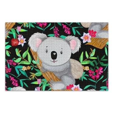 Imagem de Quebra-cabeça 1000 peças adulto engraçado grande quebra-cabeça pintura animal arte animal bonito ramos coalas flores coloridas folhas, 75 x 40 centímetros