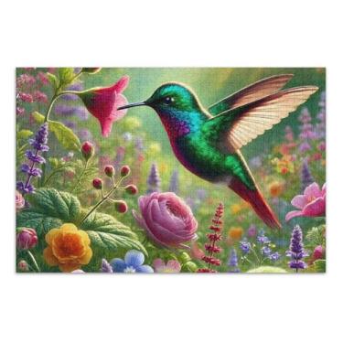 Imagem de Quebra-cabeça vibrante com flores de jardim beija-flor para adultos 500 peças de brinquedo de arte divertido brinquedo adulto elefante branco presentes de festa, 51 x 35 centímetros