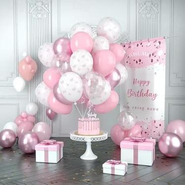 Imagem de 31 balões de laço rosa para o dia dos namorados, festa de aniversário, festa de meninas, despedida de solteira, decorações de chá de bebê, também ótimos para decoração de Halloween e Natal