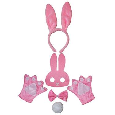 Imagem de Petitebella Máscara de animais combinados, tiara, cauda, 5 peças, fantasia 1-5 anos (rosa (EUA), tamanho único)