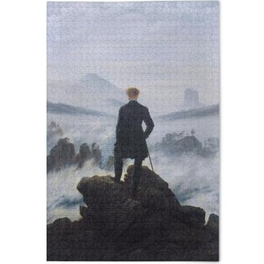 Imagem de Caspar David Friedrich Wanderer Above Sea of Fog Quebra-cabeça 500 peças adultos desenho animal arte única quebra-cabeça personalizado engraçado jogo presentes, 52 cm x 37,8 cm