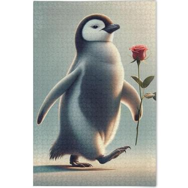 Imagem de Quebra-cabeça fofa rosa pinguim 1000 peças para adultos impressão animal arte decoração paisagem quebra-cabeça jogo de tecnologia personalizado presentes, 75 cm x 50 cm