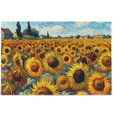 Imagem de Girassóis Noite Estrelada Vangogh Personalizado Adultos 1000 Peças Presentes Elefante Branco Engraçado Único Quebra-cabeça Brinquedo Família Arte Artwork, 75 cm x 50 cm