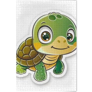 Imagem de Quebra-cabeça de tartaruga de desenho fofo 500 peças para amigos adultos presentes de jogos de família arte dura arte personalizada decoração de casa, 52 cm x 37,8 cm