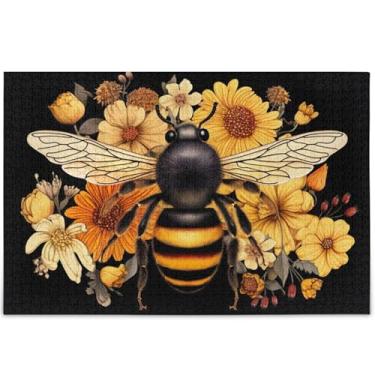 Imagem de Quebra-cabeças florais de flores de abelha, 1000 peças, presentes para adultos, jogo de elefante, branco, família, quebra-cabeças divertidos, cenário, arte animal, 75 x 50 cm