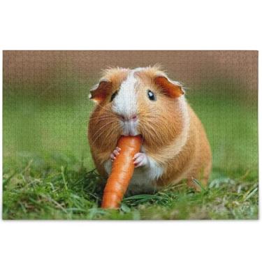 Imagem de Quebra-cabeça personalizado de porquinho-da-índia cenoura 1000 peças para adultos cenário arte animal difícil quebra-cabeças amantes presentes família, 75 cm x 50 cm