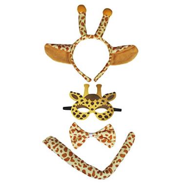 Imagem de Petitebella Máscara de cabeça de girafa com cauda de gravata borboleta, 4 peças, fantasia infantil (tamanho único)
