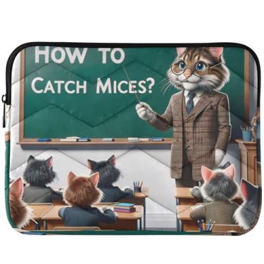 Imagem de Capa para notebook Cat Teacher Funny Cats Cute Laptop Case Universal 13-14 polegadas acolchoada para Mac Air 13 polegadas capa