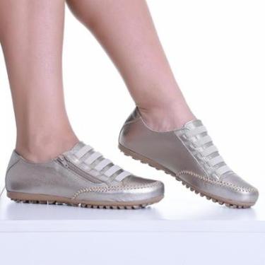 Imagem de Tênis Feminino Mocatênis Ouro Velho com zíper Izabela Araújo Couro Legítimo-Feminino
