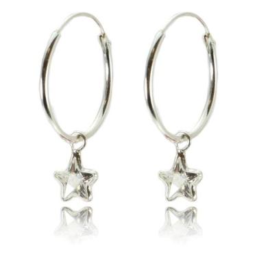 Imagem de Brinco Argola 20 Mm Estrela Zirconia Prata 925 - Lojas La&Ny, 20, Prat