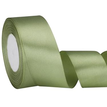 Imagem de EUSOAR Fita verde sálvia, 1 rolo de 3,8 cm x 25 m, fitas de cetim de tecido, fitas de seda de casamento para artesanato, embrulho de presente, buquê de flores, convites feitos à mão, festa, decoração