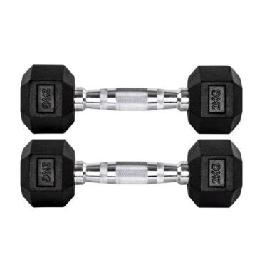 Imagem de Par Halteres 2kg +2kg Dumbbell Sextavado Emborrachado Pegada Cromada Gallant (GDb02F3B-Pt)-Unissex
