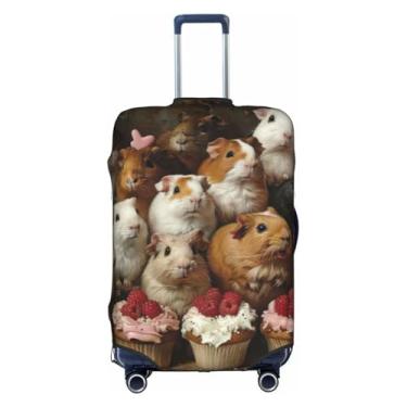 Imagem de XLLingL Capa protetora de mala de viagem com estampa de porquinhos-da-índia e cupcakes, com zíper oculto, tecido elástico lavável, Branco, Small