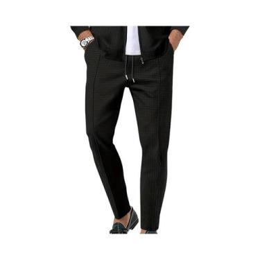 Imagem de Calças Esportivas Casuais Masculinas Slim Fit Com Textura Waffle, Cord