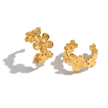 Imagem de Kokoma Brincos de orelha de flor de ameixa para mulheres delicados brincos de cartilagem floral sem piercing clipe em argolas de pressão fashion joias de orelha