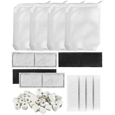 Imagem de JUFWKO Meios de filtro de aquário compatíveis com filtro subaquático Fluval U3, inclui 4 esponjas, 4 filtros de policarbonato, 1 pacote de anéis de cerâmica e 4 sacos de malha com zíper