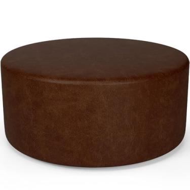 Imagem de Puff Redondo Orgânico para Living 90cm Lola W01 Couríssimo Marrom - Lyam Decor