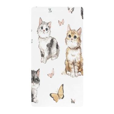 Imagem de Blueangle Lençol de berço padrão para berço infantil - Lençóis de algodão macio e respirável com gatos fofos (405)