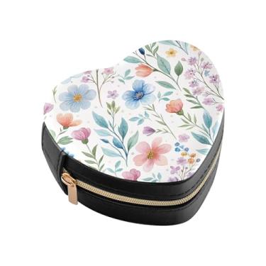 Imagem de Burbuja Caixa de joias em forma de coração de flores silvestres mini estojo de joias de viagem para mulheres e meninas, estojo portátil organizador de armazenamento para brincos, anéis, colares e