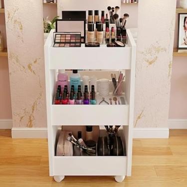 Imagem de Carrinho Auxiliar com Rodinhas Suporte para Esmalte Salão de Beleza Manicure Organizador 3 Prateleiras