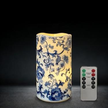 Imagem de Gedengni Vela de projeção LED sem chama com controle remoto, luz de vela de pilar de padrão personalizável, temporizador regulável, vela decorativa operada por bateria para quarto, casamento, dia dos