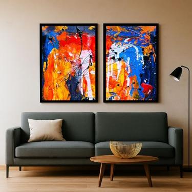 Imagem de Kit 2 Quadros Decorativos Luxo Abstratos Arte Colorida Sala Hall Quarto 80x60 (02, Preto, 80x60)