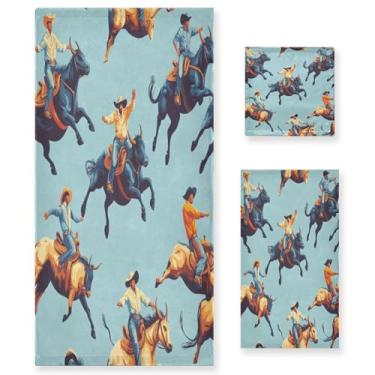 Imagem de xigua Conjunto de toalhas de banheiro padrão Bull Rodeo Absorvente Macio 3 Peças Toalha de Banho Toalha de Mão Toalhas Decorativas para Banheiro Academia Hotel Praia Piscina