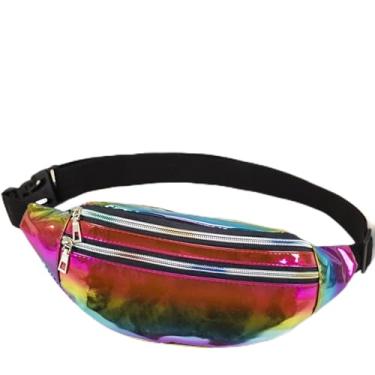 Imagem de Pochete feminina holográfica, transversal, à prova d'água, com cinto ajustável, bolsa de quadril, moderna, esportiva, PU, brilhante, pochete, Arco-íris, Pacotes de cintura