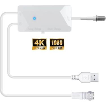 Imagem de Amplificador de antena de TV, amplificador de sinal de alto ganho de 25 dB para antena de TV digital interna e externa, amplificador pixelado de baixo ruído e clareia, alcance de recepção ajustável