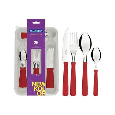 Imagem de Faqueiro 25 Peças Tramontina New Kolor em Aço Inox com Gaveteiro - Vermelho