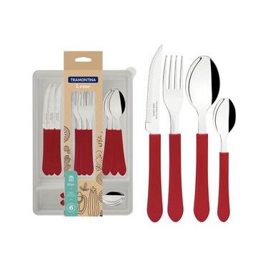 Imagem de Faqueiro 25 Peças Tramontina Leme em Aço Inox com Gaveteiro - Vermelho