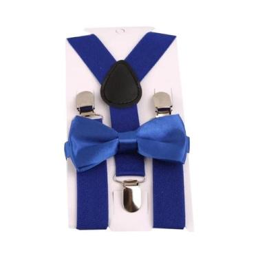Imagem de Conjunto De Gravata Borboleta Infantil De Cor Sólida Com Suspensórios 