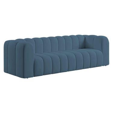 Imagem de Sofá 3 Lugares 200cm Orgânico Luxo Recepção Giordana Linho Adj Decor Azul Royal