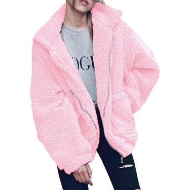 Imagem de Casaco PRETTYGARDEN Oversized Rosa XXL de Sherpa Fleece e Pelo Sintéti