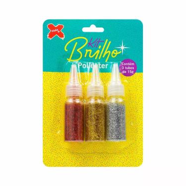 Imagem de Glitter em Poliéster 45g com 3 Cores Ouro, Prata e Vermelho