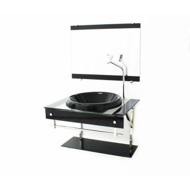 Imagem de Gabinete Com Cuba Para Banheiro De Vidro 60Cm Inox - Preto